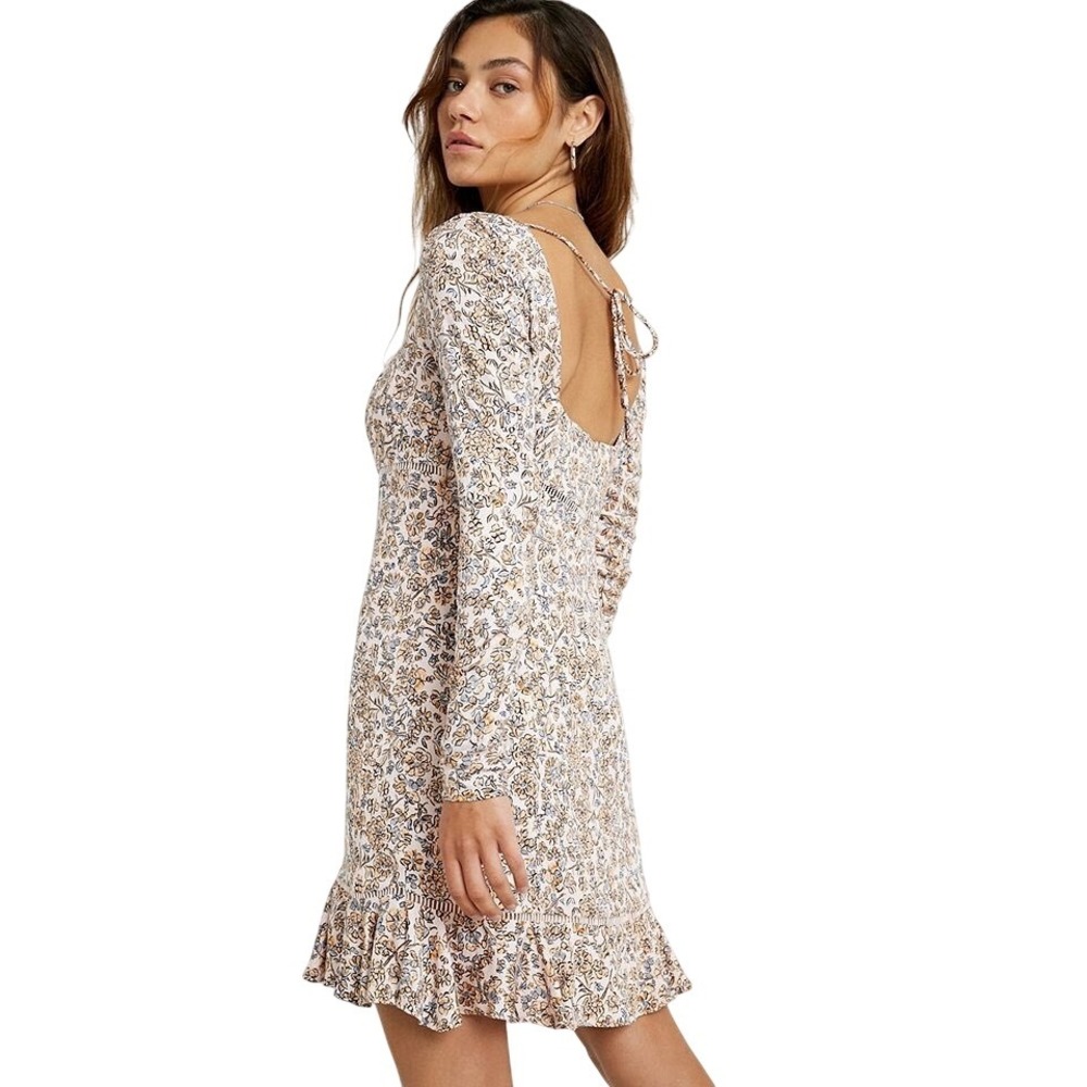Free People Mini Dress Boho Fall Floral Print Long Sleeve Women 12 Large - Picture 2 of 8